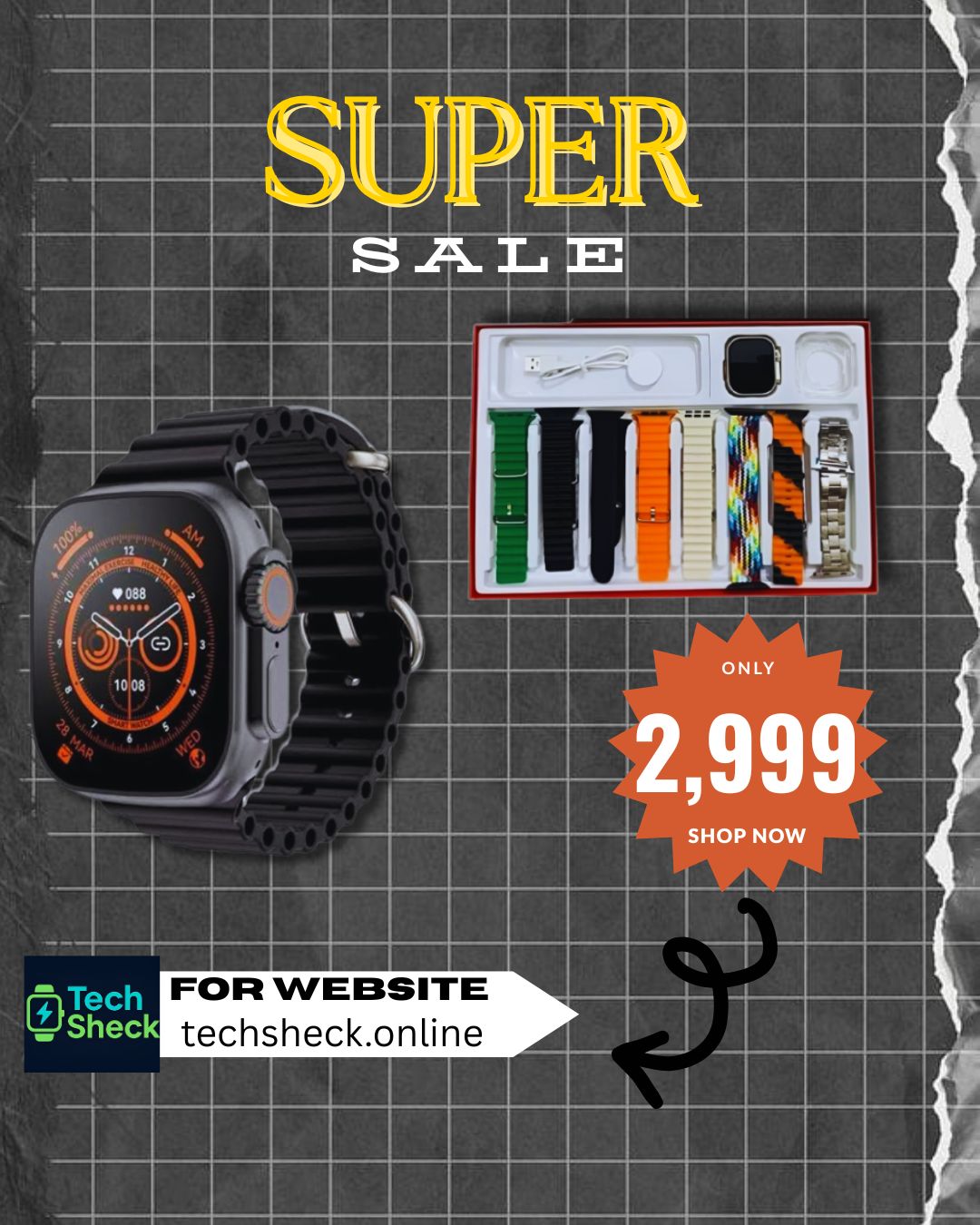 Buy T800 Ultra Smart Watch with 7 Straps | HD Display | Fitness & Health Tracker – TechSheck