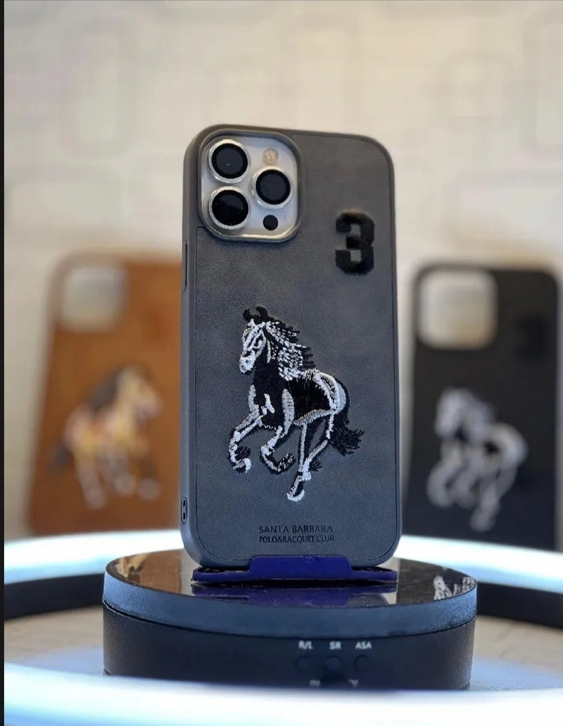 Santa Barbara Polo Premium Leather iPhone Case – 3D Embroidery Shockproof Cover (All Models)